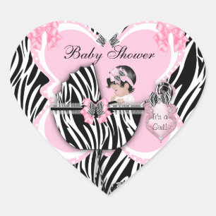 Pegatina En Forma De Corazón Baby Shower Cute Baby Girl Pink Zebra Spots