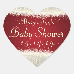 Pegatina En Forma De Corazón Baby Shower Date Dazzling Sparkles Red
