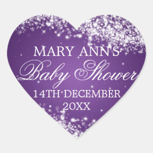 Pegatina En Forma De Corazón Baby Shower Date Sparkling Wave Purple