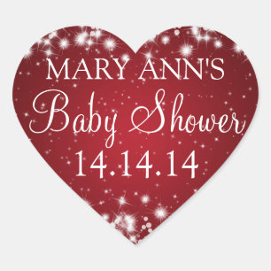 Pegatina En Forma De Corazón Baby Shower Date Winter Sparkle Red