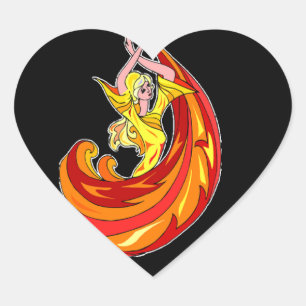 Pegatina En Forma De Corazón Bailarina de rojo sobre negro