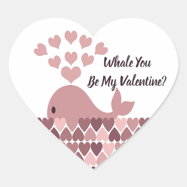Pegatina En Forma De Corazón Ballena que seas mi Valentín (Anverso)