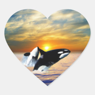 Pegatina En Forma De Corazón Ballenas al atardecer