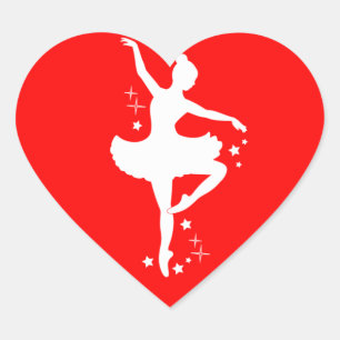 Pegatina En Forma De Corazón Ballerina con estrellas en Silhouette en el corazó