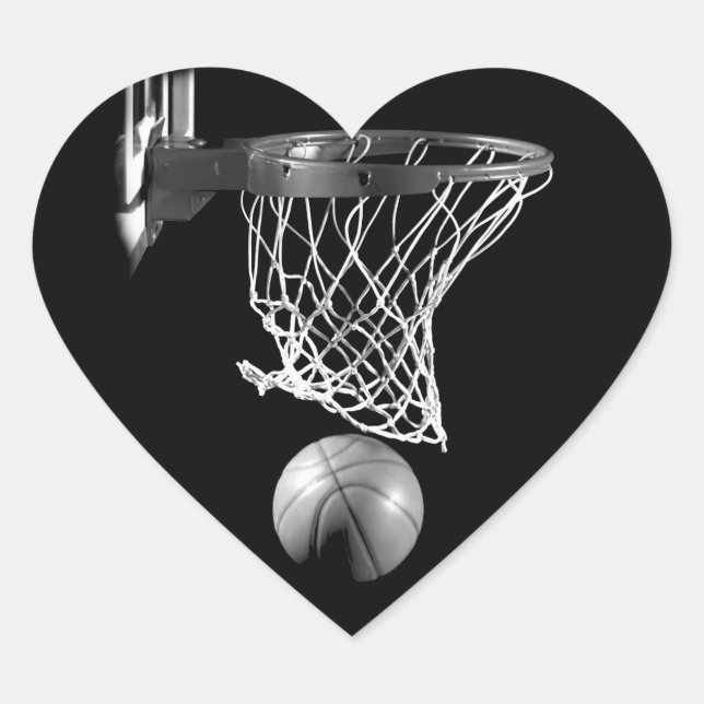 Pegatina En Forma De Corazón Baloncesto blanco y negro (Anverso)