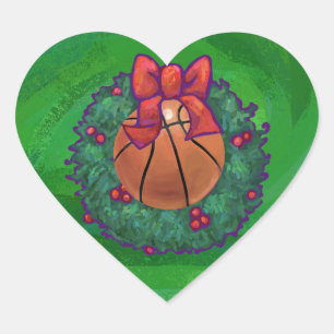 Pegatina En Forma De Corazón Baloncesto en Wreath Navidades
