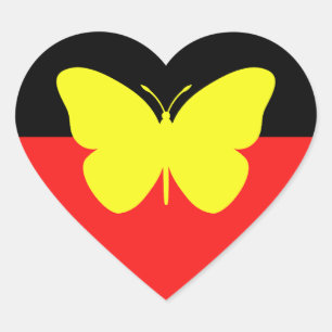 Pegatina En Forma De Corazón Bandera aborigen de la mariposa