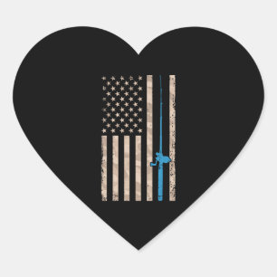 Pegatina En Forma De Corazón Bandera Americana Pescador Regalo Vintage Rode Pes