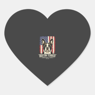 Pegatina En Forma De Corazón Bandera clásica americana del Boston Terrier