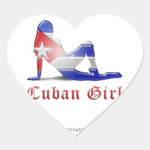 Pegatina En Forma De Corazón Bandera cubana de la silueta del chica