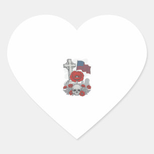 Pegatina En Forma De Corazón Bandera de amapola conmemorativa Cruz de grabado v