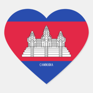 Pegatina En Forma De Corazón Bandera de Camboya espléndida patriótica