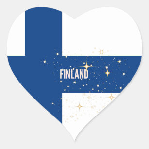 Pegatina En Forma De Corazón Bandera de Finlandia, etiquetada