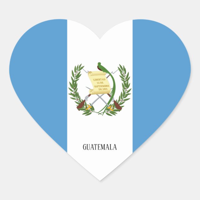 Pegatina En Forma De Corazón Bandera de Guatemala espléndida patriótica (Anverso)