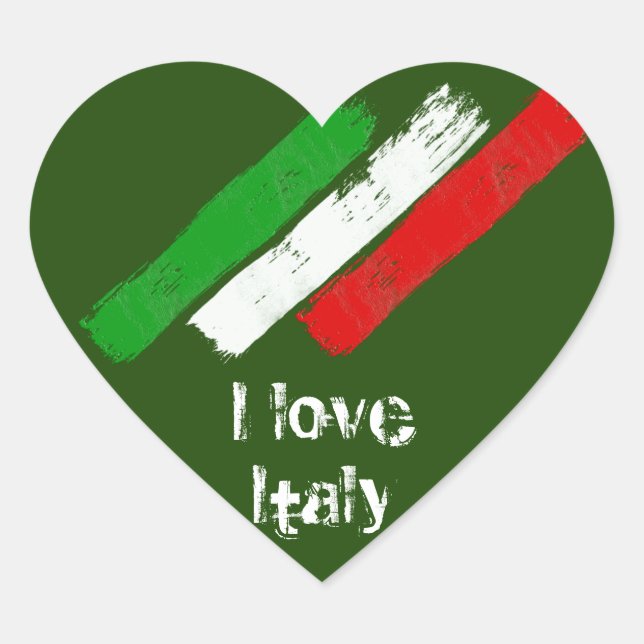 Pegatina En Forma De Corazón Bandera de Italia. Amo Italia. (Anverso)