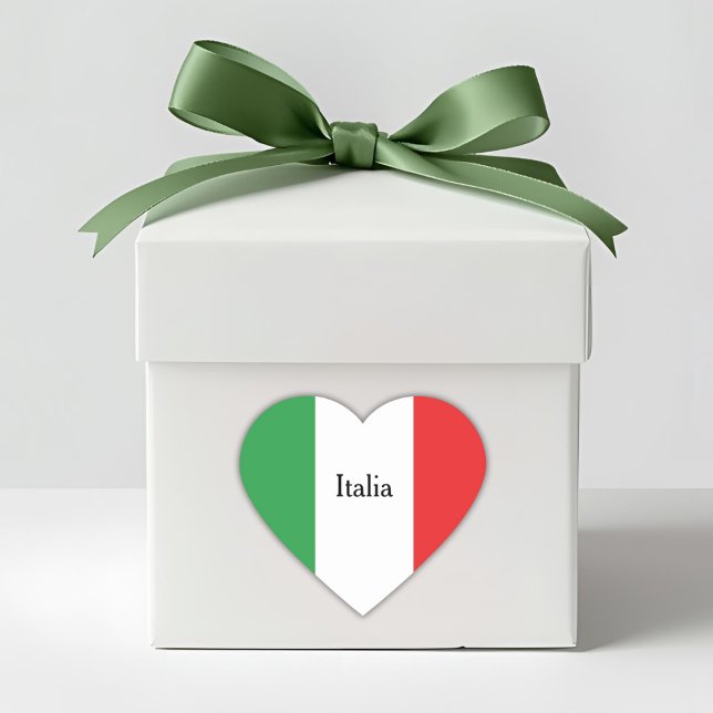 Pegatina En Forma De Corazón Bandera de Italia Personalizada Italiana (Custom Wording Flag of Italy Sticker for Italian Celebrations - Seal Envelopes or Accent Favors)