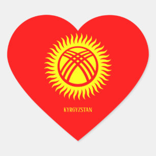 Pegatina En Forma De Corazón Bandera de Kirguistán espléndida patriótica