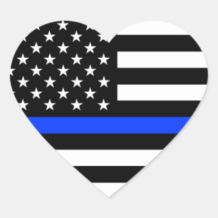 Pegatina En Forma De Corazón Bandera de la policía de la delgada línea azul