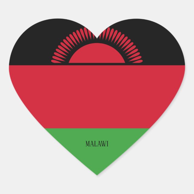 Pegatina En Forma De Corazón Bandera de Malawi espléndida patriótica (Anverso)