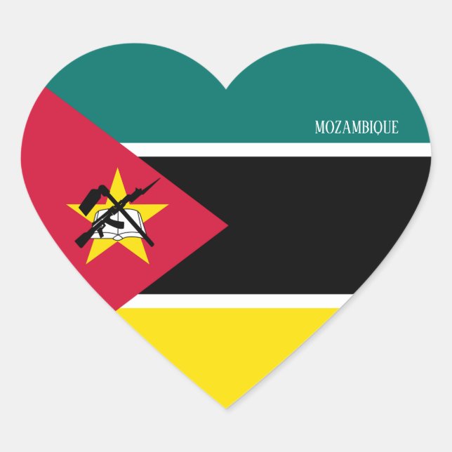 Pegatina En Forma De Corazón Bandera de Mozambique espléndida patriótica (Anverso)