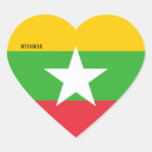 Pegatina En Forma De Corazón Bandera de Myanmar espléndida patriótica