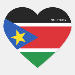 Pegatina En Forma De Corazón Bandera de Sudán del Sur espléndida patriótica
