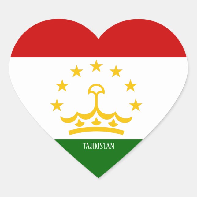 Pegatina En Forma De Corazón Bandera de Tayikistán espléndida patriótica (Anverso)