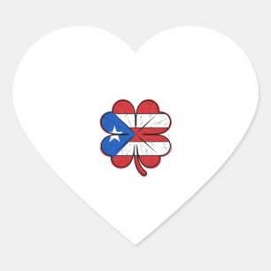 Pegatina En Forma De Corazón Bandera de trébol de Puerto Rico Grabado vintage V