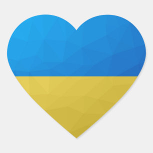 Pegatina En Forma De Corazón Bandera de Ucrania malla de patrón geométrico azul