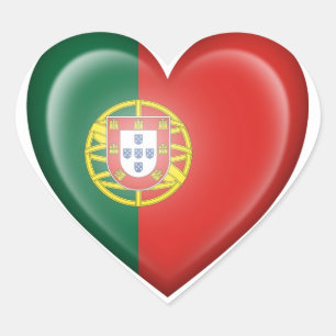 Pegatina En Forma De Corazón Bandera del corazón portuguesa en blanco