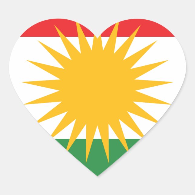 Pegatina En Forma De Corazón Bandera del Kurdistan; Kurd; Kurdo (Anverso)
