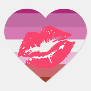 Pegatina En Forma De Corazón Bandera del Orgullo Lésbico con lápiz labial