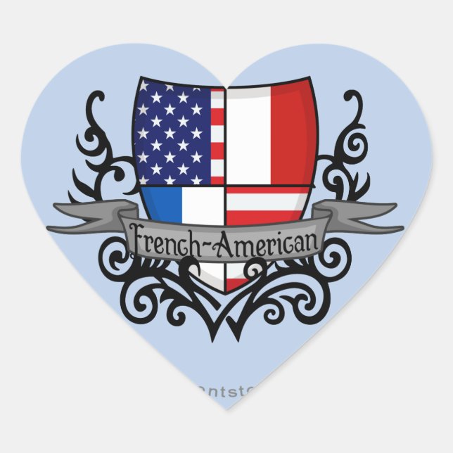 Pegatina En Forma De Corazón Bandera Escudo Franco-Americana (Anverso)