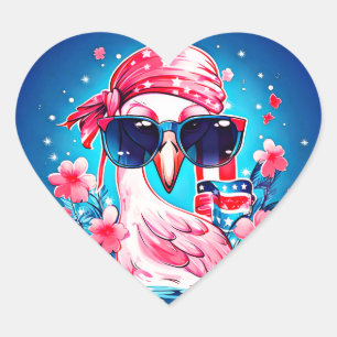 Pegatina En Forma De Corazón Bandera estadounidense con Personalizado Flamingo-