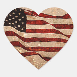Pegatina En Forma De Corazón Bandera estadounidense de época