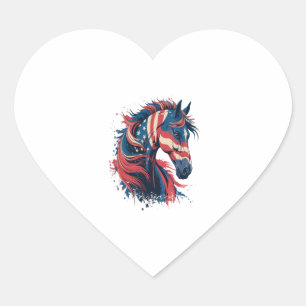 Pegatina En Forma De Corazón Bandera estadounidense del caballo