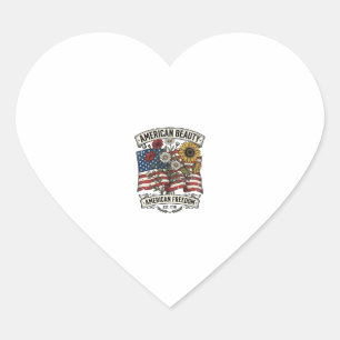 Pegatina En Forma De Corazón Bandera Floral de Belleza Americana Patriótica
