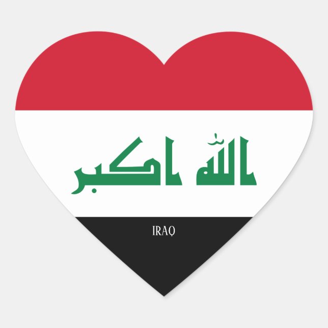 Pegatina En Forma De Corazón Bandera iraquí espléndida patriótica (Anverso)