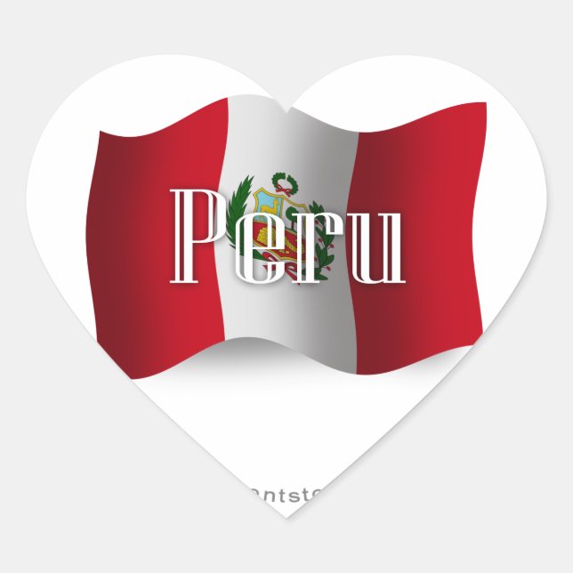 Pegatina En Forma De Corazón Bandera ondulante de Perú (Anverso)
