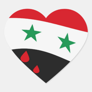 Pegatina En Forma De Corazón Bandera siria ondeando con lágrimas rojas de sangr