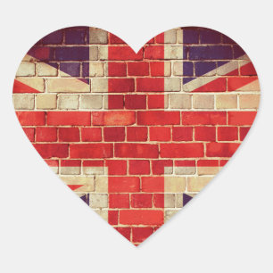 Pegatina En Forma De Corazón Bandera vintage del Reino Unido en una pared de la