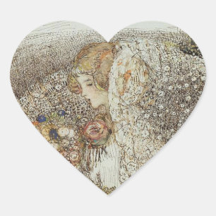 Pegatina En Forma De Corazón Baño Nupcial Art Nouveau Vintage 
