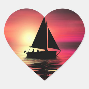 Pegatina En Forma De Corazón Barco de vela al atardecer en el mar Diseño de art