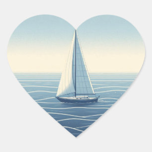 Pegatina En Forma De Corazón Barco de vela en alta mar