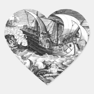 Pegatina En Forma De Corazón Barco en un Tempest