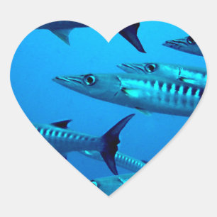Pegatina En Forma De Corazón barracuda buceo profundo mar agua tropical ola