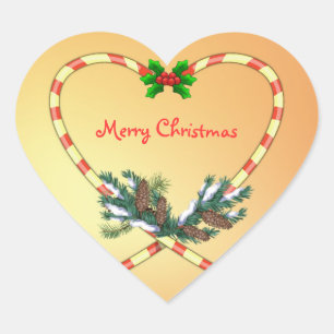 Pegatina En Forma De Corazón Bastón de caramelo del navidad, acebo, pino,