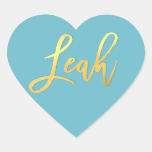 Pegatina En Forma De Corazón BAT MITZVAH nombre del guión dorado turquesa LEAH