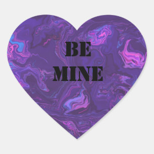 Pegatina En Forma De Corazón Be Mine Valentine Purple Marble Abstract Pattern