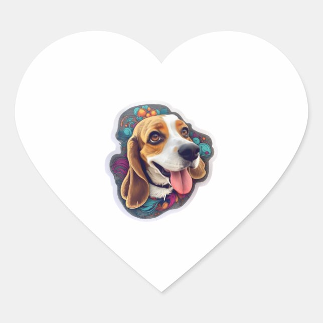 Pegatina En Forma De Corazón Beagle 4 (Anverso)